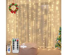 Vegena LED Lichtervorhang 300 LEDs,3m x 3m LED USB Lichterkettenvorhang 8 Modi Wasserfall Lichterketten Vorhang für Partydekoration Schlafzimmer Weihnachten Innenbeleuchtung Deko Warmweiß (Warmweiß)
