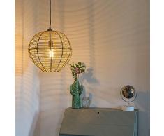 QAZQA Landhaus/Vintage/Rustikal Ländliche runde Pendelleuchte/Pendellampe/Hängelampe/Lampe/Leuchte 40 cm Rattan mit Messingdetails - Ball Rattan/Innenbeleuchtung/Wohnzimmerlampe/Schl