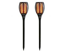 TEQStone Solarleuchte Garten, Solar Fackel Solarlampen für Außen Gartenfackeln Solar LED Solarlampe, Realistischer Flammeneffekt, IP65 Wasserdicht (2 Stück)