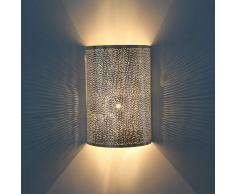 Orientalische Wandlampe marokkanische Wandleuchte Yakut H30 x B20 cm Silber | Echt versilberte Messing-Lampe | Schöne Wandbeleuchtung für tolle Lichteffekte wie aus 1001 Nacht | AWL1300