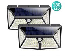Solarleuchte für Außen, HETP【Superhelle 180 LED】Solarlampen für Außen Bewegungsmelder【270 ° vierseitige Beleuchtung】2500 mAh Hohe Kapazität Solarleuchten Sicherheitswandleuchte mit 3 Modi (2 Stück)