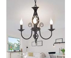 HEYUN Pendelleuchte Rustikale Klassische Aristokratische Anhänger Kerze Kronleuchter Landhausstil Im Europäischen Stil Wohnzimmer Einfach Schwarz Metall Restaurant/Chambre/Bureau,Schwarz,3heads