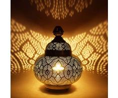 Orientalische kleine Tischlampe Lampe Kayla 30cm Silber | Marokkanische Tischlampen klein aus Metall, Lampenschirm silberfarben | Nachttischlampe modern, für Vintage, Retro & Landhaus Stil Design