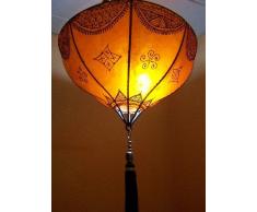 Orientalische Lampe Pendelleuchte Hängeleuchte Anadil orange 49cm Groß | Marokkanische Lederlampe Hennalampe Leuchte mit Henna | Orient Lampen für Wohnzimmer Küche oder Hängend über den Esstisch