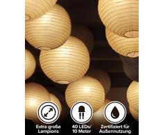 LED Lampion Lichterkette Außen und Indoor - 40 Extra Große Lampions, Warmweiß, Wasserdicht - 10m LED Lichterkette mit 8 Lichteffekten - Lichterkette Lampions von Pure Living