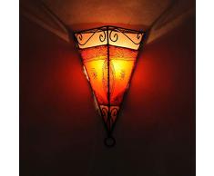Casa Moro Orientalische Wandlampe marokkanische Wandleuchte Emrah Orange | Henna-Lampe 34x23x17 cm (HxBxT) | Lampen-Gestell aus Eisen & Lampenschirm aus Leder | Kunsthandwerk aus Marrakesch | L1061