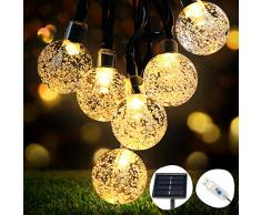 LED Lichterkette Außen Solar OMERIL Lichterkette mit 50er LED Kristallkugeln 8 Meter USB Lichterkette Innen für Garten, Bäume, Schlafzimmer, Kinderzimmer, Hochzeiten, Partys usw.