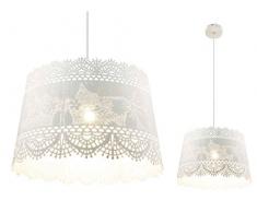 Hängelampe im Landhausstil Hängeleuchte Pendelleuchte Esszimmerlampe Metall Weiß (Blatt-Muster, Pendellampe, Küchenlampe, 35 cm, Höhe 150 cm)