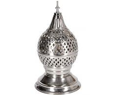 Orientalische Messing Tischlampe Lampe Ishrat 34cm in Silber | Marokkanische Tischlampen klein Lampenschirm silberfarben | kleine Nachttischlampe modern für Vintage Retro & Landhaus Stil Design