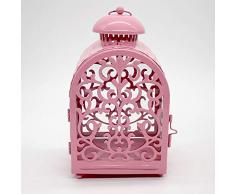 LJJY Candlestick marokkanischen Stil tragbare Schmiedeeisen Kerzenständer Tischlampe hohl Geschnitzte Dekoration Hochzeit Tischdekoration rosa 13,5 * 13,5 * 25,5 cm,Rosa