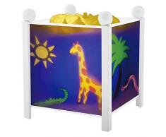 Trousselier - Dschungel - Nachtlicht - Magische Laterne - Ideales Geburtsgeschenk - Farbe Holz weiß - animierte Bilder - beruhigendes Licht - 12V 10W Glühbirne inklusive - EU Stecker