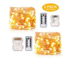 BAKTH 2 Stück Lichterkette 10M 100LED 8 Modi Warmweiß IP67 Wasserdicht Außenbeleuchtung Batteriebetrieben, für Innen/Außen/Weihnachten/Hochzeit und Schlafzimmer (33ft/Warmweiß)