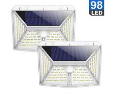 Solarlampen für Außen, QTshine [98 LED 2000mAh] Solarleuchte Garten mit Bewegungsmelder, 270° Superhelle Solarlicht, Wasserdichte Gartenbeleuchtung Solar Wandleuchte Aussen Außenleuchte 3 Modi-2 Stück