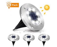 Elfeland Solar Bodenleuchten, 8 LEDs 6000K Außenleuchten, IP65 Wasserdicht Gartenleuchten Weißlicht Edelstahl Solarleuchten für außen, Garten, Terrasse, Rasen, Hof, Gehweg 4 Stück Solarlampen