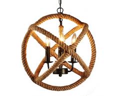 Led Industrial Vintage Restaurant Kronleuchter Eisen Hanfseil 3 Ringe Kerzen Leuchte Retro Design Hängeleuchte Turnhalle Club Kaffeestube Esstisch Decke Pendellampe E14*4 Light,43cm