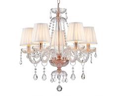 Saint Mossi Moderne Kristallglas Kronleuchter Beleuchtung Deckenleuchter Lampe 5 Arme mit E14 Sockel Rose Gold Finish Stoffschirme