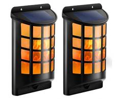 Ltteny Solar Flame Wandleuchten Im Freien, Wasserdicht Flackernde Flamme Solarleuchten photoSensor Auto EIN/Aus 66 LED Solar Wand-Nachtlichter (2pcs)