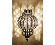 Orientalische Lampe Pendelleuchte Silber Isfahan 50cm E27 Lampenfassung | Marokkanische Design Hängeleuchte Leuchte aus Marokko | Orient Lampen für Wohnzimmer, Küche oder Hängend über den Esstisch