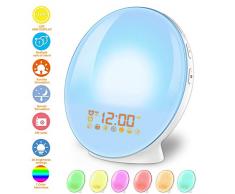 imoebel LED Wake-up Licht, Wake-up Light, Lichtwecker, Digitaler Wecker, Sonnenaufgangssimulation, 7 natürliche Töne, FM Radio, Schlummerfunktion, Tageslichtwecker.