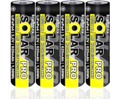 4 er Pack SOLAR pro Mignon AA Akkus - wiederaufladbare Batterien - 3,2V / 1,92Wh / 14505 - LiFePo4 Hochleistungs- Akku Batterie speziell für Solarlampen | Solar Lichterkette | Solarleuchte | Leuchte