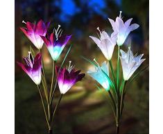 Solarleuchte Garten 2 Stück, Vegena Solar Garten Lampen Lilie Blumen Solarlicht mit Farbwechsel LED Lampen, Außen Dekoration Lichter für Garten, Weg,Terrasse, Backyard