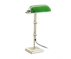 Relaxdays Bankerlampe grün, Tischlampe Glas, Dekolampe Retro, Tischlampe Messing Optik, HxBxT: 52 x 27 x 18 cm, bronze