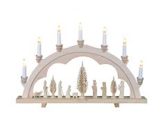 OBC Einfacher Schwibbogen, elektrische Beleuchtung/Krippe Natur/Lichterbogen Erzgebirge Stil, handgefertigt/Deko zu Weihnachten