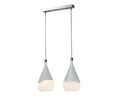 Moderne urban pendelleuchte weiß Industriestil 2-flammig aus weißem Metall, mattweiße Glasschirme, 120cm hoch, exkl.2xE14 220V