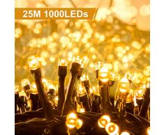 Quntis 1000Leds 25M Lichterkette mit Stecker Warmweiß, Innen und Außen, 8 Modi, Wasserdicht, Deko Beleuchtung für Weihnachten, Party, Hochzeit, Geburtstag, Terrasse, Balkon, Garten