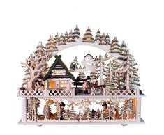 OBC Schwibbogen doppelt, LED Beleuchtung/Holzfäller Hütte mit Erhöhung Natur/Lichterbogen Erzgebirge Stil, handgefertigt/Deko zu Weihnachten
