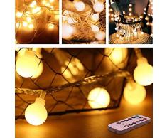 Opard Lichterkette, 50 LED Globe Lichterkette Warmweiß 5M 8 Modi Fernbedienung Zeitschaltuhr 20 Clips Batteriebetriebene IP44 Wasserdicht, Ideal für Innen und Außen Weihnachtsdeko usw