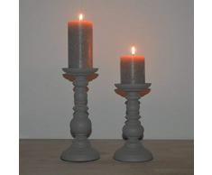 DRULINE Kerzenhalter im Shabby Chic/Landhaus Stil aus Holz,Kerzenleuchter, Leuchter, geeignet für Stumpenkerzen |H x D 20 x 10 + 25 x 10 cm | Klein&groß | Anthrazit