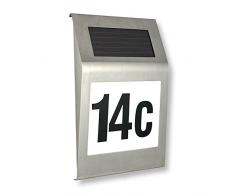 MCTECH® LED Solarhausnummer edelstahl Solar Hausnummernleuchte LED Beleuchtete Hausnummer 2 LED mit Dämmerungsschalter und amorphem Silizium- Solar-Panel (B Type)