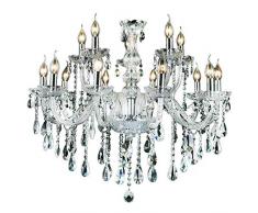 10+5-flammig Transparent Kristall Hängeleuchte Klassisch Kronleuchter Pendelleuchte Deckenleuchte antik Kristall Lüster E14