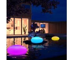 Große LED Solarlampe Garten Solarleuchte mit Fernbedienung Solar Stein Kugel Bodenleuchte Dekoleuchte Außen Innen Wasserdicht 8 Farben Bunt/Weiß, 33cm x 25cm x 14cm. [Energieklasse A+++]