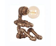 Lqdpdd Vintage Kreative Tischlampe, Wasserrohr Schmiedeeisen Roboter Schreibtischlampe Industrie Dekorative Lichter Knopfschalter Steampunk Nachttischlampe, Ohne Glühbirne
