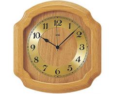 AMS Funk-Wanduhr in klassischer Optik: Küchenuhr oder für Wohnbereiche, analoge Zeitanzeige mit arabischen Ziffern, massives Holz-Gehäuse (Eiche)