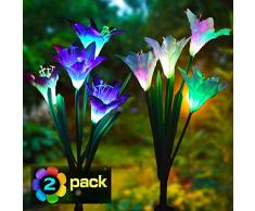 Solarleuchte Garten, Swonuk 2 Stück Solar Garten Lampen 4 Kopf Lilien Blumen Solarlicht mit Farbwechsel LED Lampen für den Garten/Rasen/Feld/Terrasse/Weg (Lilien, 2 Stück)