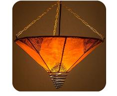 Orientalische Lampe Hängelampe marokkanische Deckenlampe Hänge Leuchte Hennalampe Lederlampe Fuego Orient 40 cm Color Orange