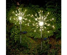 2 x Solarleuchten für Garden Warmweiß LED Feuerwerk lichterkette Außen Stecker Solarleuchten mit Funkeln und Dauerlicht 2 Beleuchtungsmodi für Garten, Balkon und Terrasse [Energieklasse A++]