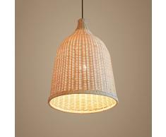 Vampsky Moderne einfache Land Handwerk Bambus Pendelleuchte American Country Gras Rattan Willow Holz Deckenleuchten Kronleuchter mit Schüssel Lampenschirm E27 verstellbares hängendes Licht