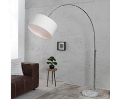 Design Bogenleuchte LOUNGE DEAL Classic E27 60W mit Marmorfuß mit weißem Natur Leinen Schirm ausziehbar Stehlampe Wohnzimmerlampe Bogenlampe