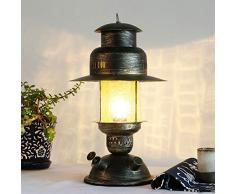 Bkrred Retro Vintage Schreibtischlampe Personality Schmiedeeisen Kerosin-Lampe Kreative Chinesische antike Pferdelampe Tischlampe E27 Lampenfassung Glaswasc for Wohnzimmer Study Teestube Bedside