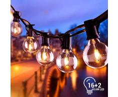 BACKTURE Lichterkette Außen, 6.8M 16 LEDs mit 2 Ersatz-LEDs Warmweiß Lichterkette Glühbirnen Beleuchtung G40 für Xmas Garten Terrasse Hochzeit Hof Haus Party Dekoration