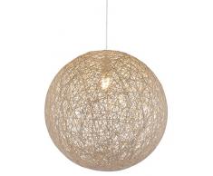 Große Hängelampe Kugel Papier-Geflecht 1-Flammig Hängeleuchte Pendelleuchte Schlafzimmerlampe (Pendellampe, Wohnzimmerlampe, 44 cm, Höhe 130 cm, Beige)