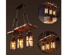 Pendelleuchte Vintage Industrielle Pendellampe schwarz Metall und Glas Holz Rustikal Kronleuchter Höhenverstellbar Für E27 Lampe Geeignet für Wohnzimmer Schlafzimmer Küche Esszimmer Hängelampe
