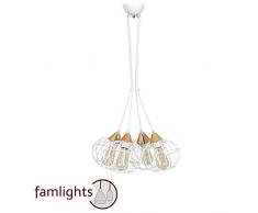 famlights Pendelleuchte Mirko aus Metall in Weiß, 4-Flammig | Hängelampe industrie Esszimmer-Lampe Korb-Leuchte Schlafzimmer-Lampe Lounge Bar Restaurant Zimmerleuchte Esstisch Draht-Leuchte E27