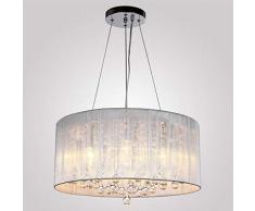 FDA3H / Modern Classic Design Pendelleuchte E14 4 Flammig Transparente Kristallpendelleuchte Drahtzieheisen Weißer Stoff Lampenschirm Kreative Pendelleuchte Ø470mm Max 40W Küche