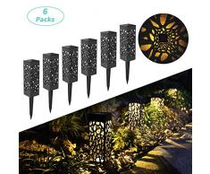 FLOWood Solarleuchte Garten LED Solar Gartenleuchte wasserdicht IP65 Solarlampe für Garten Außen mit Erdspieß Kunststoff 6 x 6 x 28 cm Warmweiß 6 Stück