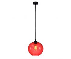 MZStech Spherical Klassische Vintage Glas Pendelleuchte, Kronleuchter Licht LED Hängelampe (Rot)